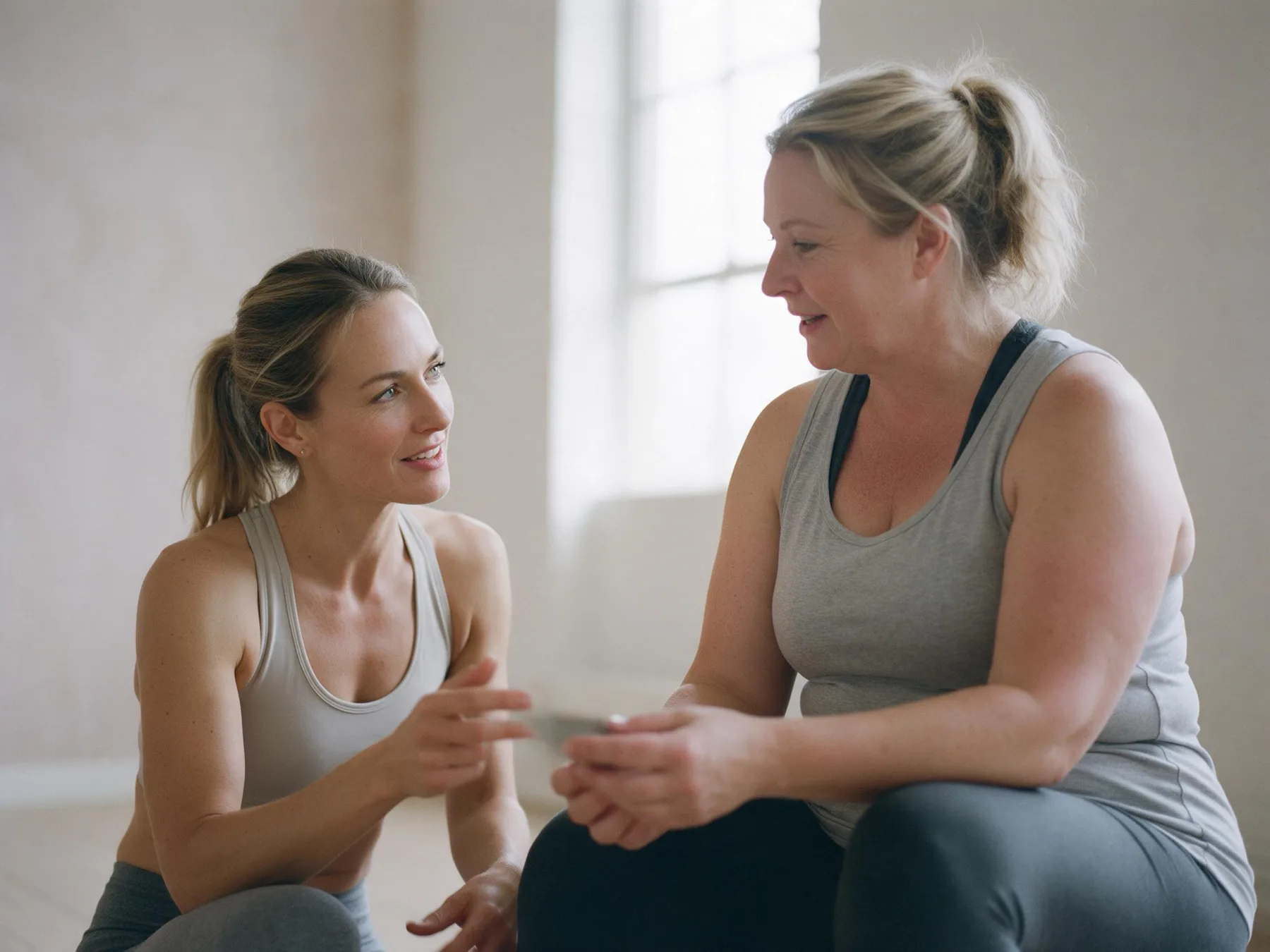 A trainer and client reviewing breath readings together on a phone